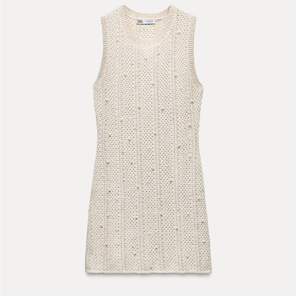 Zara Faux Pearl Metallic Thread Knit Dress